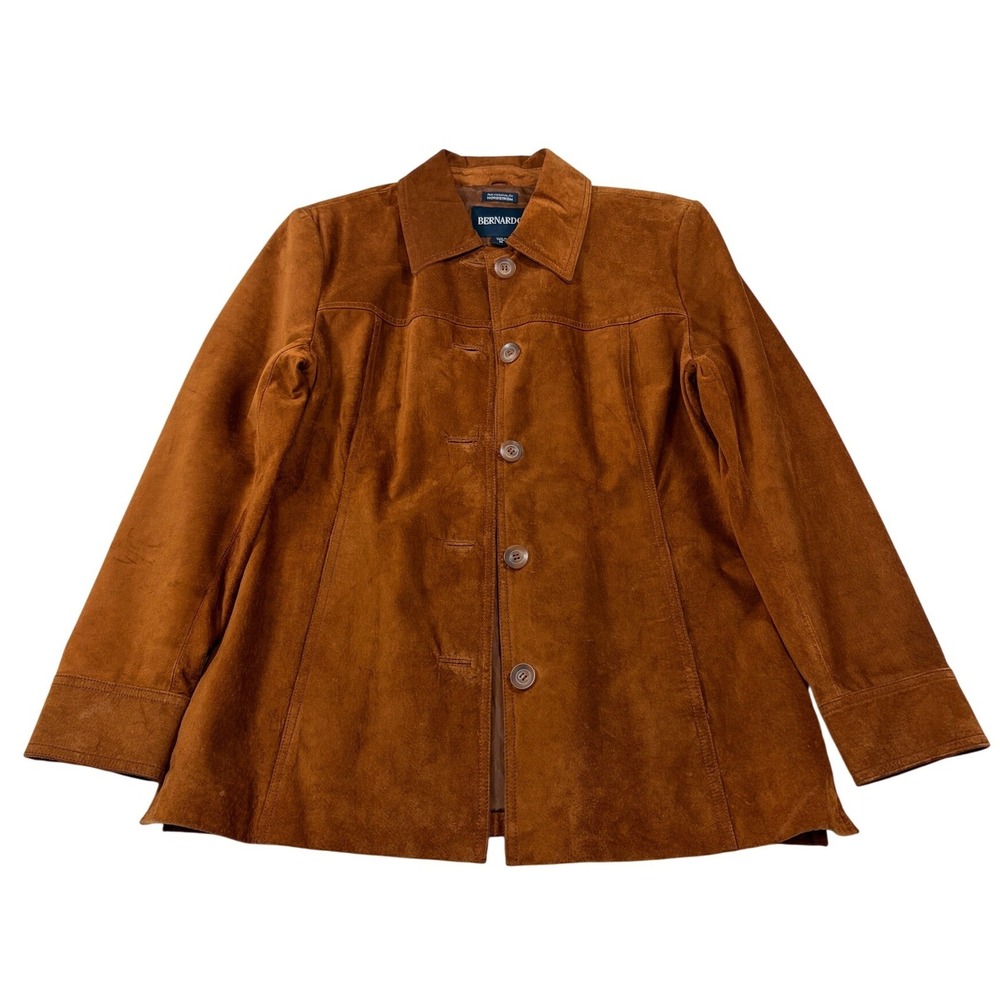 Bernardo Nordstrom Cognac Brown Suede Leather Button Front Jacket Womens M VTG
